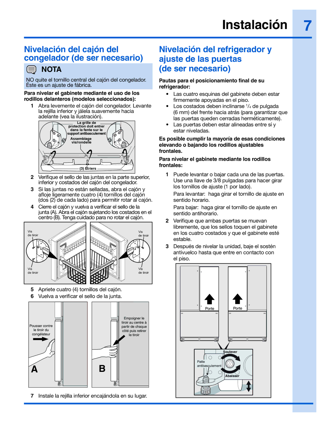 Electrolux 242090301 manual De ser necesario, Pautas para el posicionamiento final de su refrigerador 