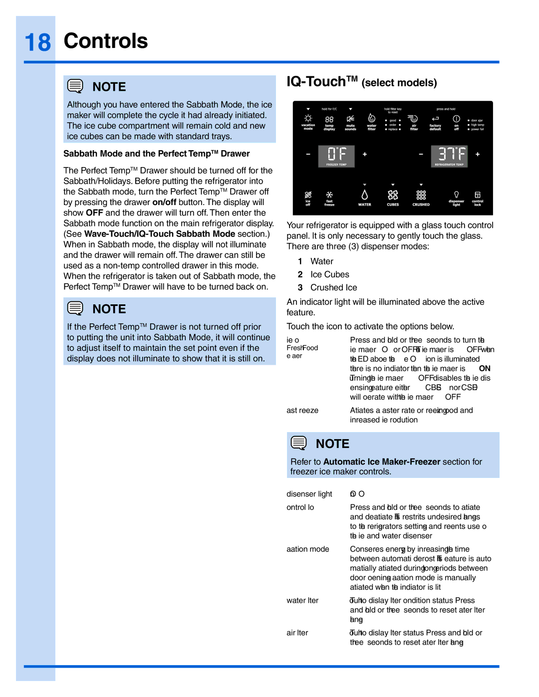 Electrolux 242183201, EI28BS65KS manual IQ-TouchTMselect models, Sabbath Mode and the Perfect TempTM Drawer 