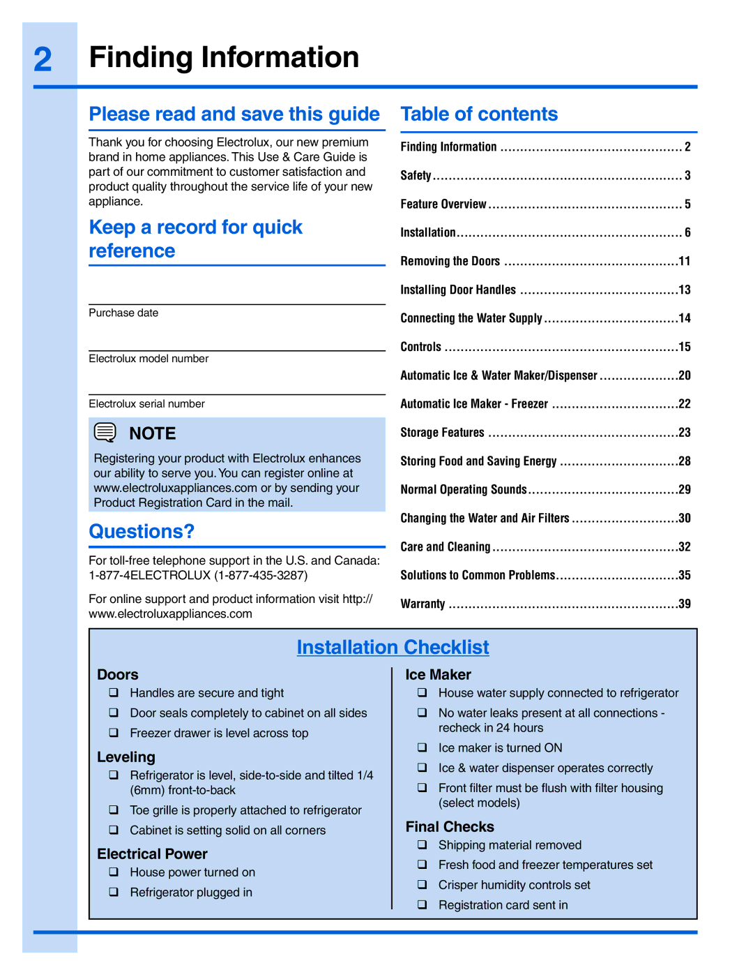 Electrolux 242183201, EI28BS65KS manual Finding Information 