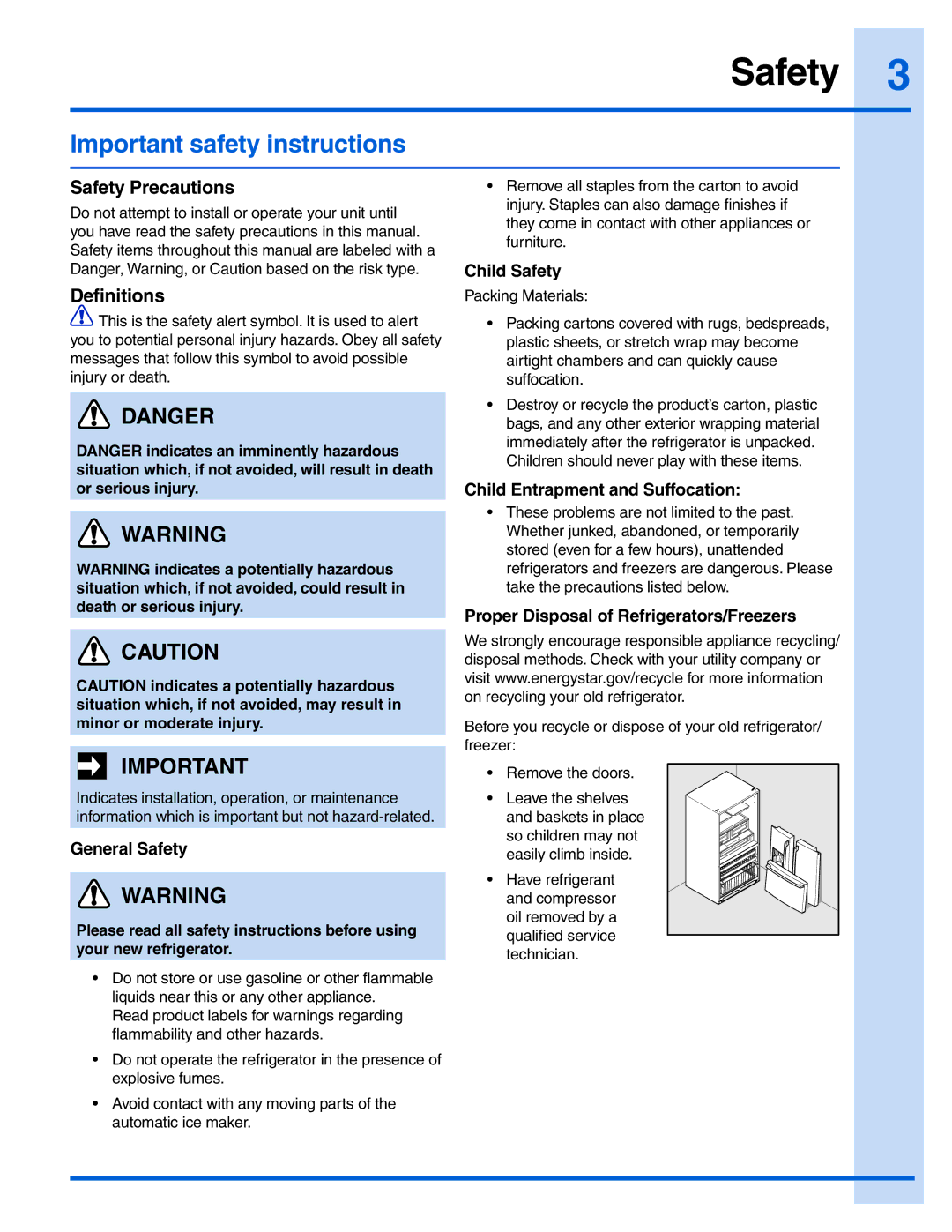 Electrolux EI28BS65KS, 242183201 manual Important safety instructions, Safety Precautions, Definitions 