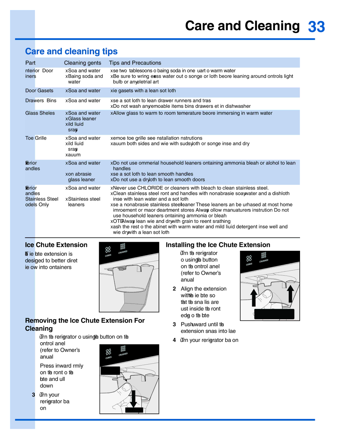 Electrolux EI28BS65KS, 242183201 manual Care and cleaning tips, Ice Chute Extension Installing the Ice Chute Extension 