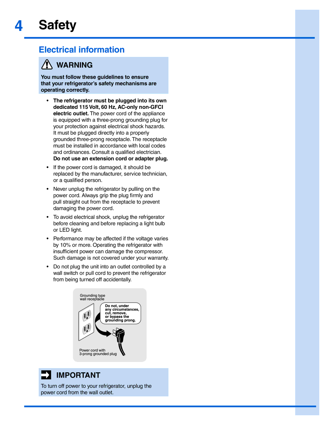 Electrolux 242183201, EI28BS65KS manual Electrical information 