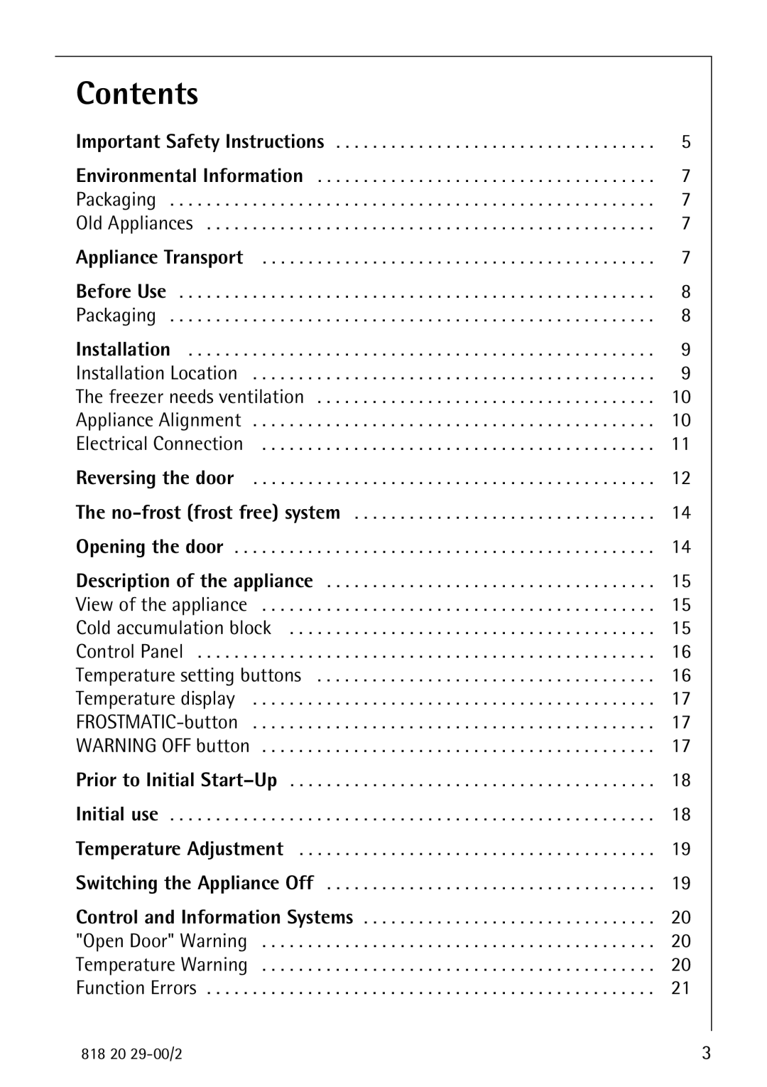 Electrolux 2494-6 GA manual Contents 