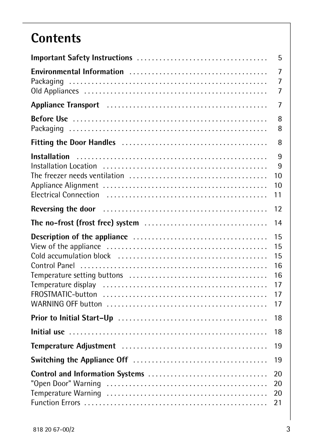 Electrolux 2498-6 GA operating instructions Contents 