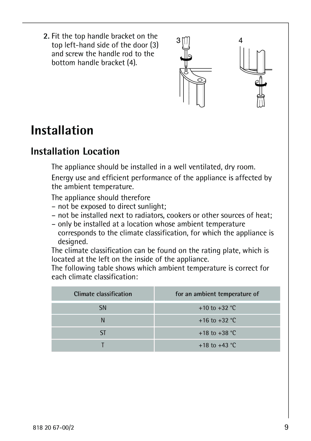 Electrolux 2498-6 GA operating instructions Installation Location 