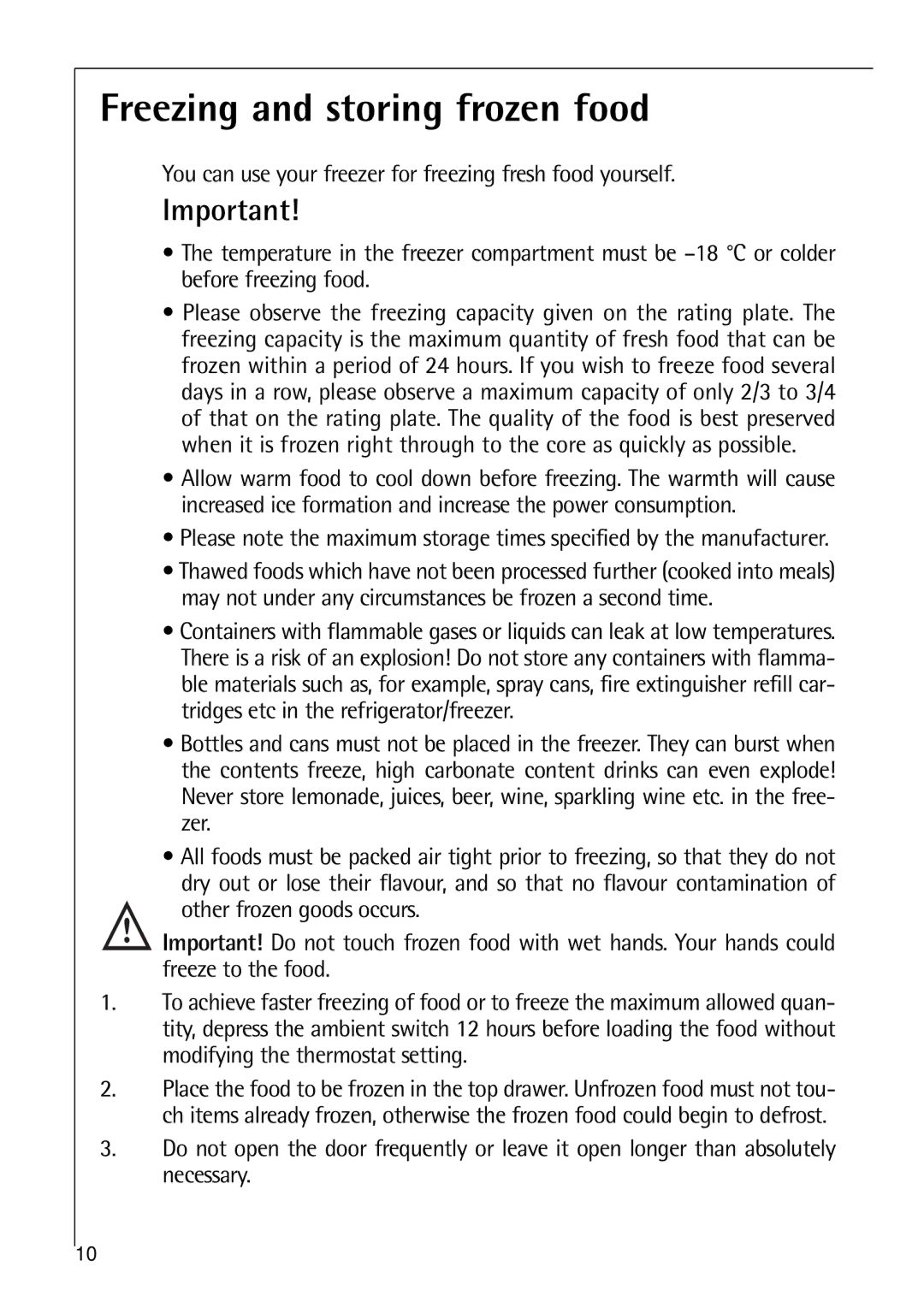 Electrolux 2642-6 KG manual Freezing and storing frozen food 