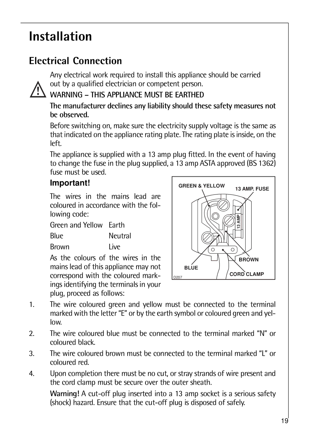 Electrolux 2642-6 KG manual Installation, Electrical Connection 