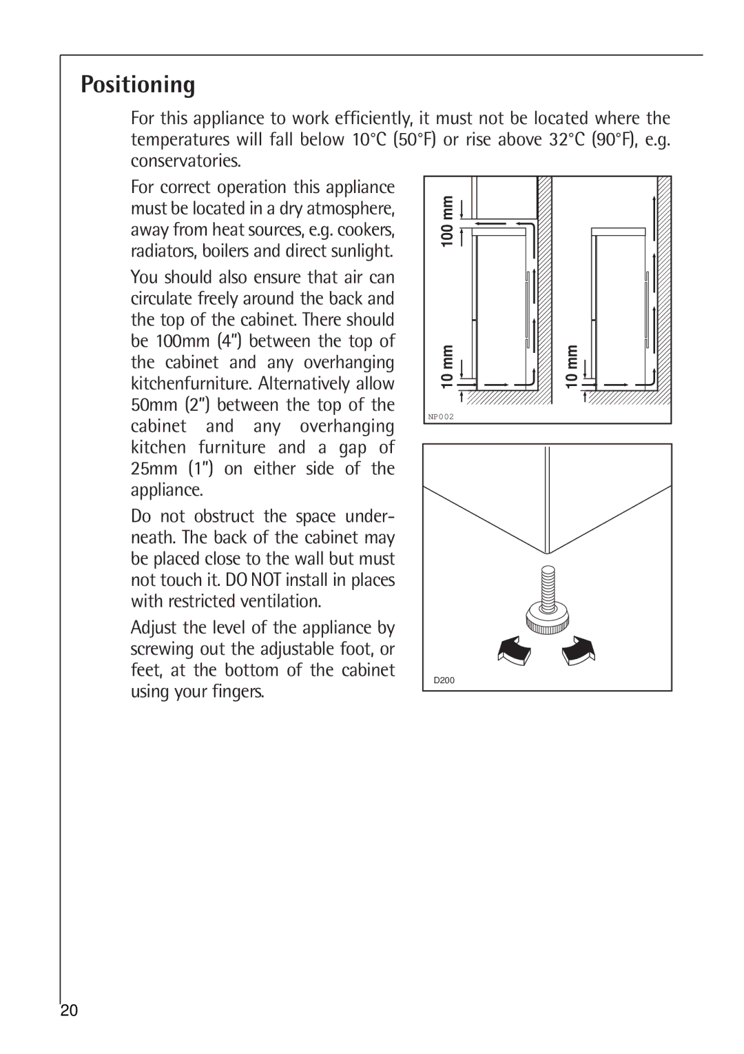 Electrolux 2642-6 KG manual Positioning 