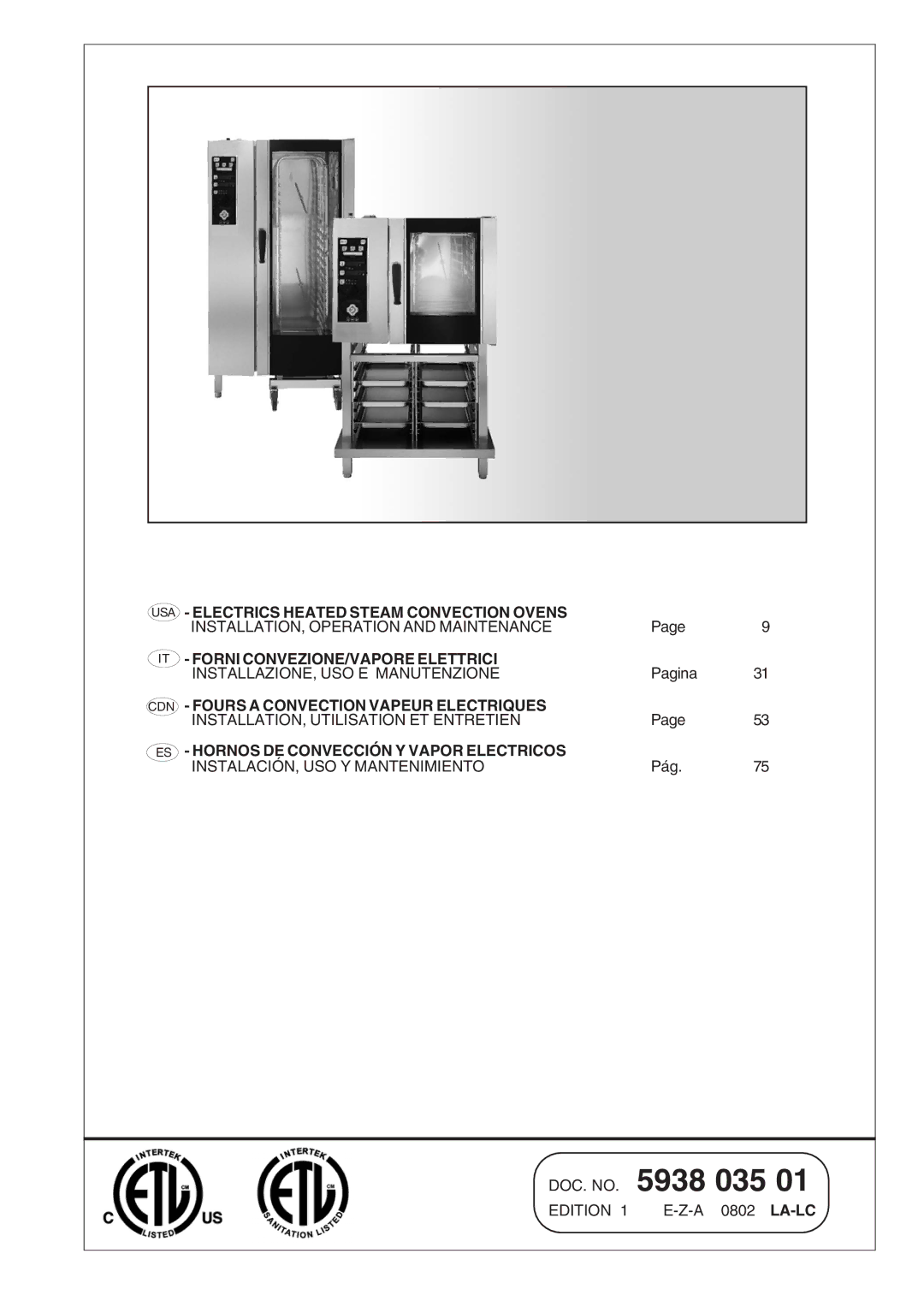 Electrolux 267090, 267095, 267091, 267093 manual Electrics Heated Steam Convection Ovens, Forni CONVEZIONE/VAPORE Elettrici 