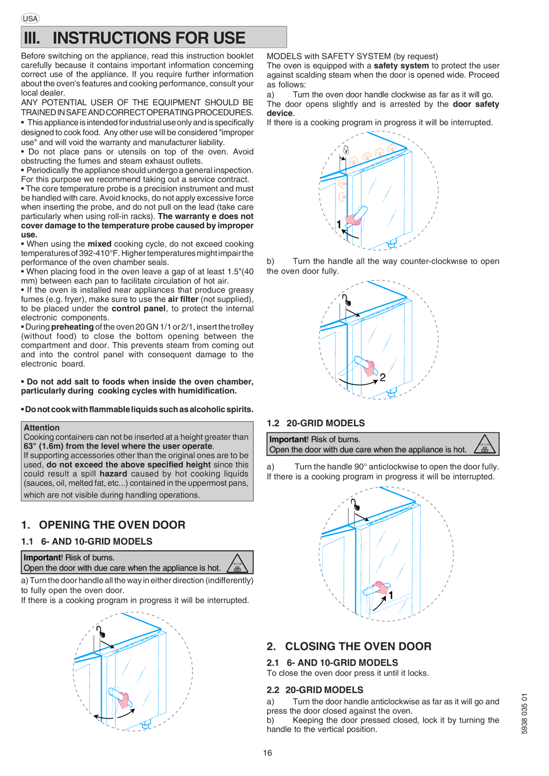 Electrolux 269090, 267095, 267090, 267091, 267093, 267081 Opening the Oven Door, Closing the Oven Door, and 10-GRID Models 