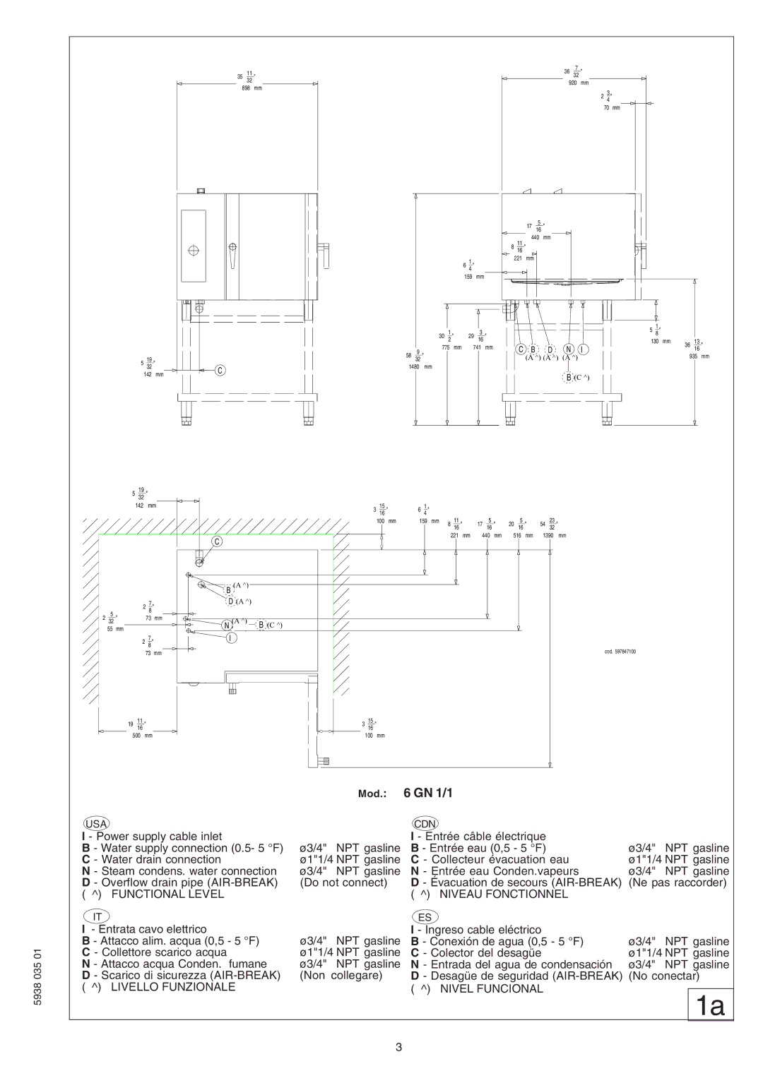 Electrolux 267093, 267095, 267090, 267091 GN 1/1, Functional Level Niveau Fonctionnel, Livello Funzionale Nivel Funcional 