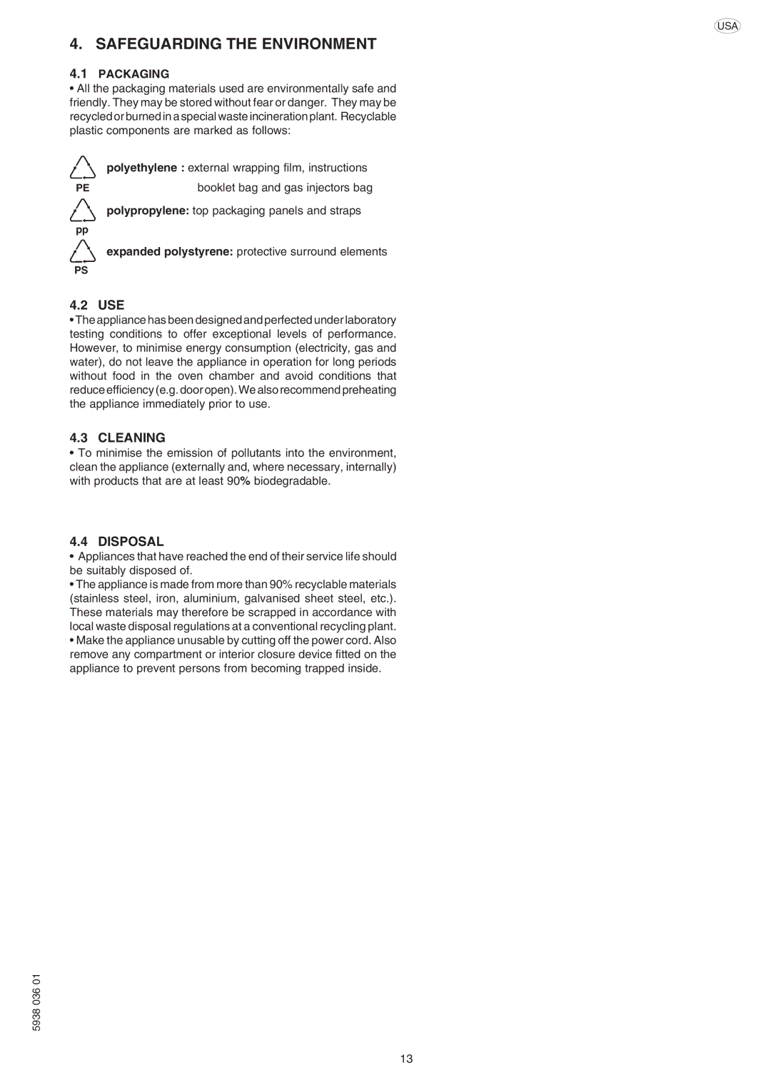 Electrolux 267553, 267554, 267552, 267550, 269550, 269552 Safeguarding the Environment, Use, Cleaning, Disposal, Packaging 