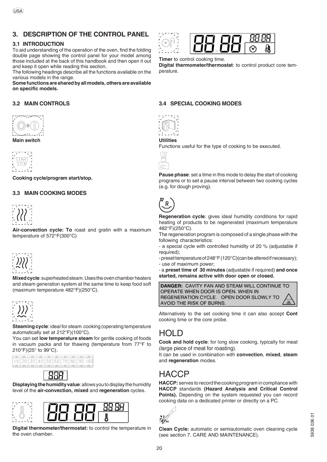 Electrolux 267555 Description of the Control Panel, Introduction, Main Controls, Main Cooking Modes, Special Cooking Modes 