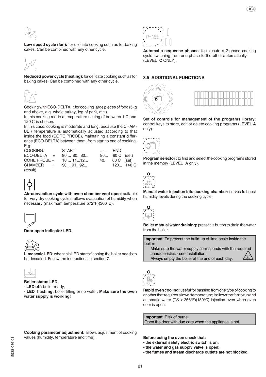 Electrolux 267551, 267554, 267552, 267553, 267550, 269550, 269552 Additional Functions, Boiler status LED, LED off boiler ready 