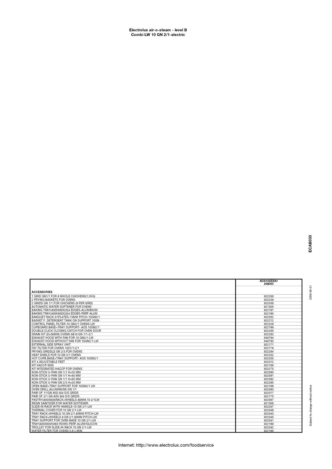 Electrolux AOS102EBA1, 268003 manual 