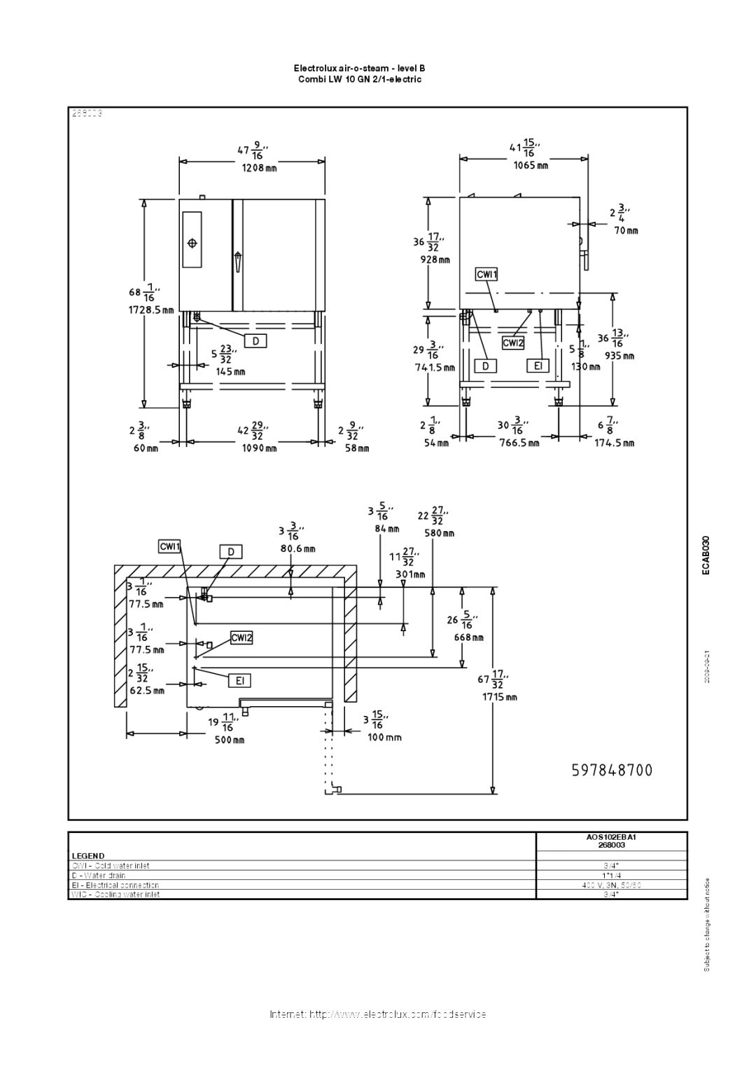 Electrolux 268003, AOS102EBA1 manual 2009-09-21 