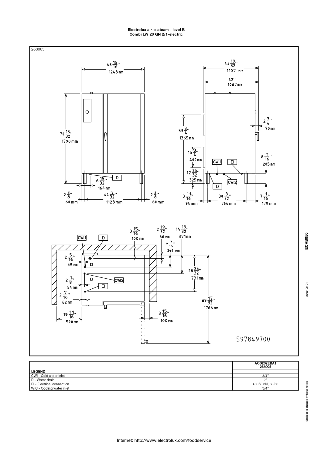 Electrolux 268005, AOS202EBA1 manual 2009-09-21 