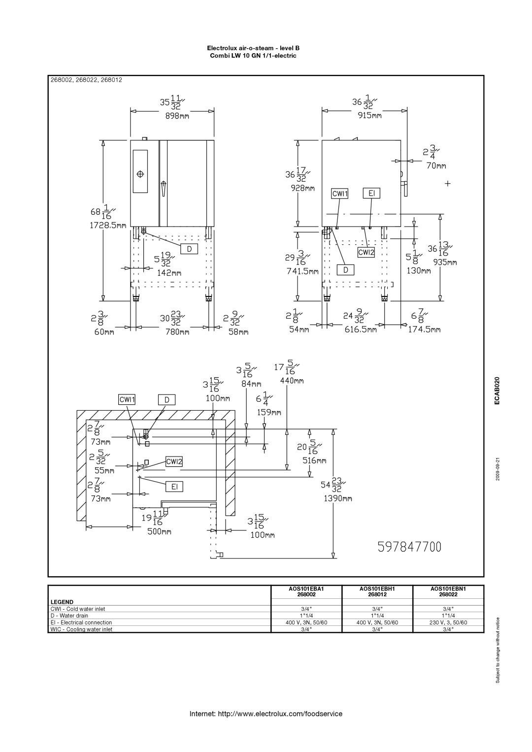 Electrolux AOS101EBA1, 268012, AOS101EBH1, AOS101EBN1 manual 268002, 268022 