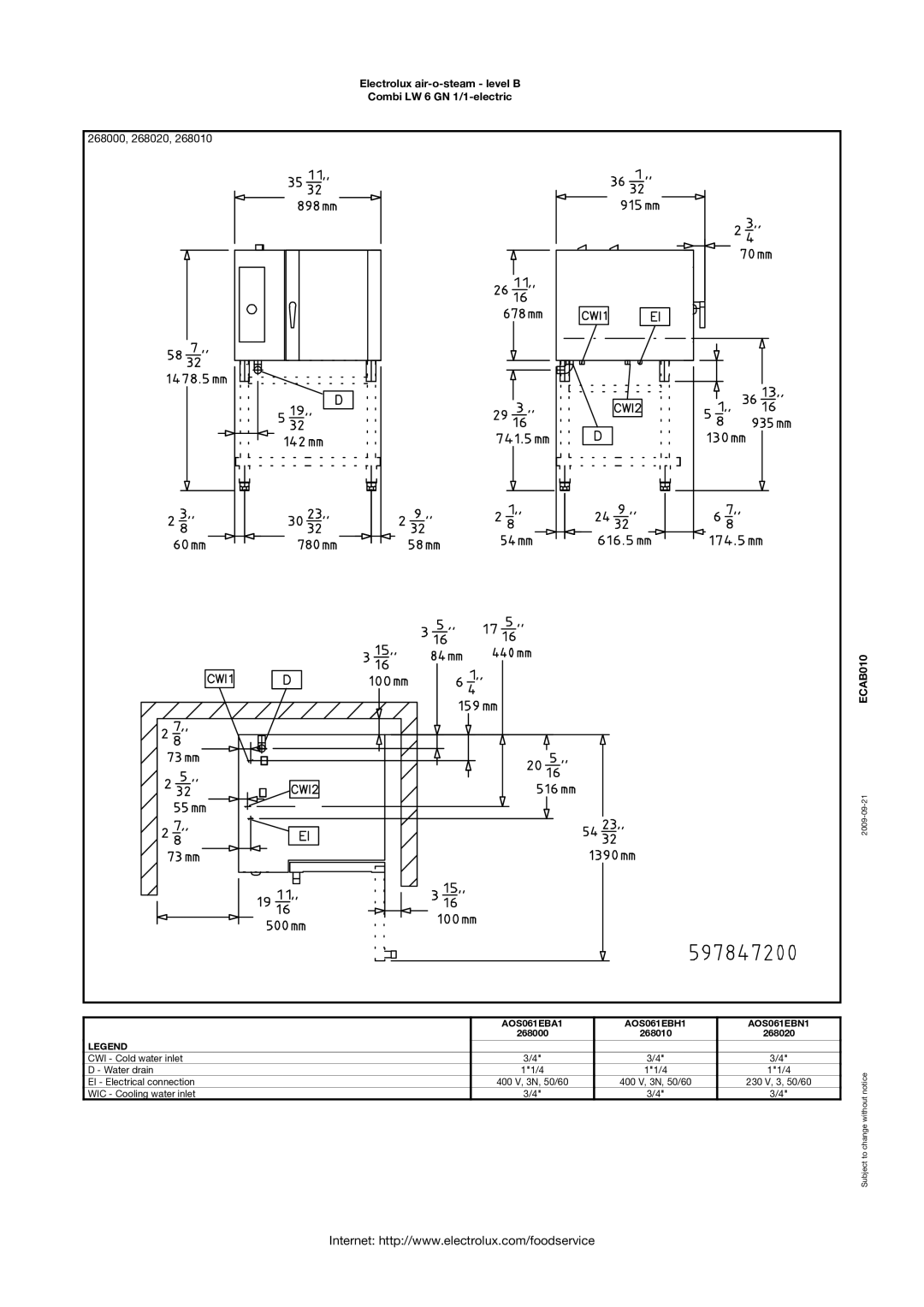 Electrolux AOS061EBA1, 268010, AOS061EBN1, AOS061EBH1 manual 268000, 268020 