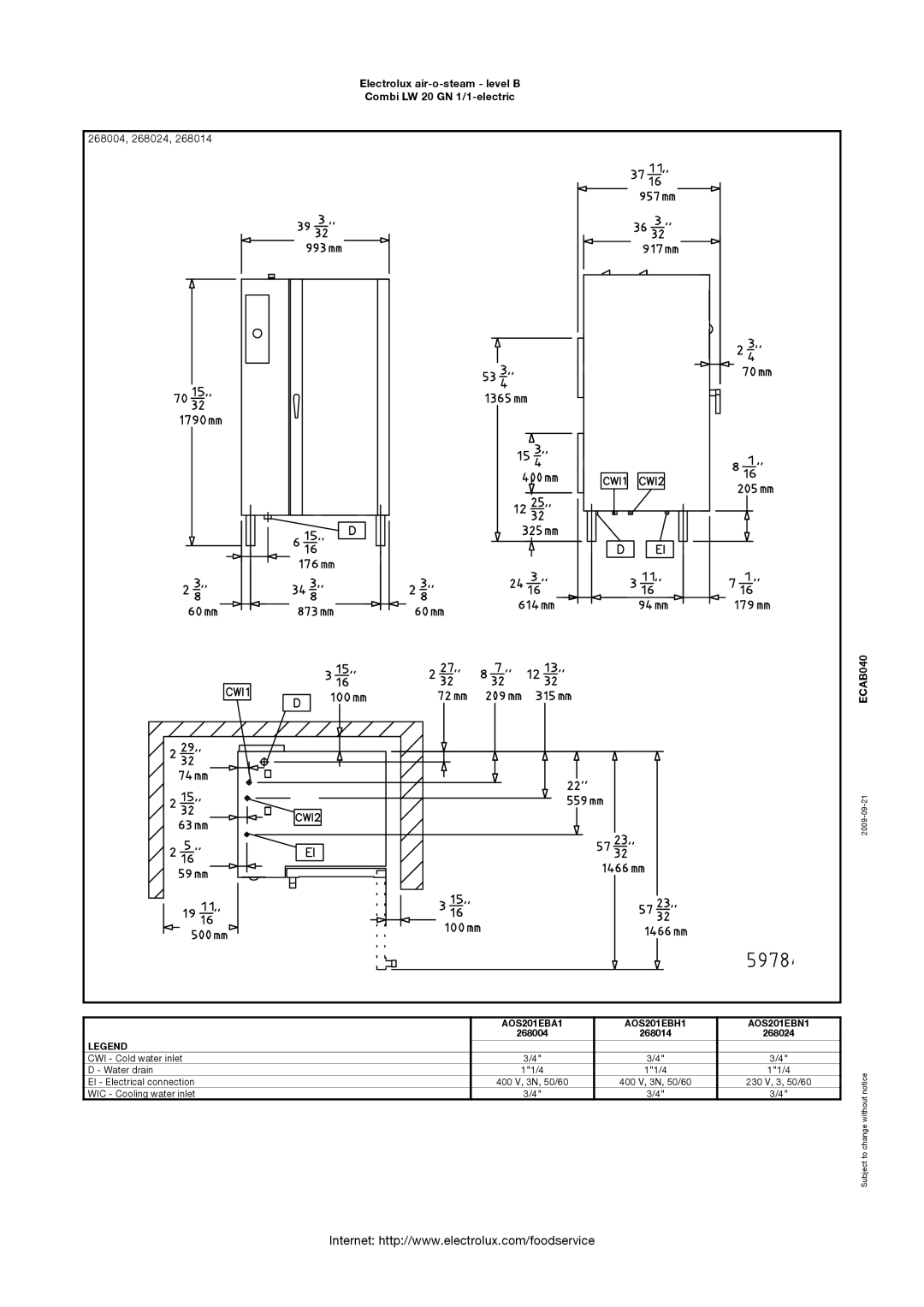 Electrolux AOS201EBH1, 268014, AOS201EBN1, AOS201EBA1 manual 268004, 268024 