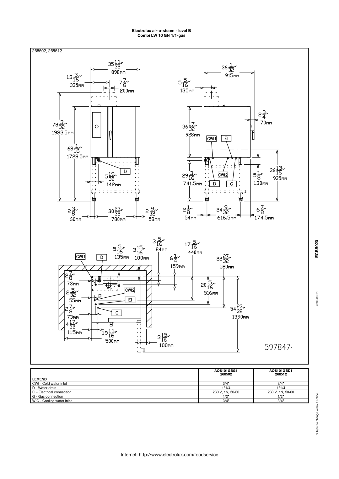 Electrolux 268502, AOS101GBG1, AOS101GBD1, 268512 manual 