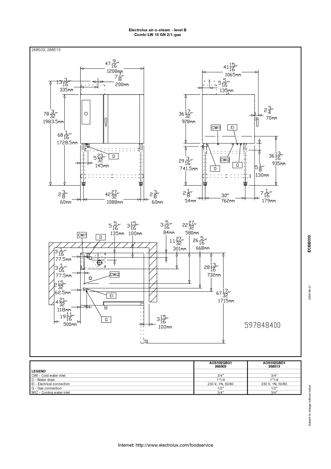 Electrolux 268503, AOS102GBD1, AOS102GBG1, 268513 manual 