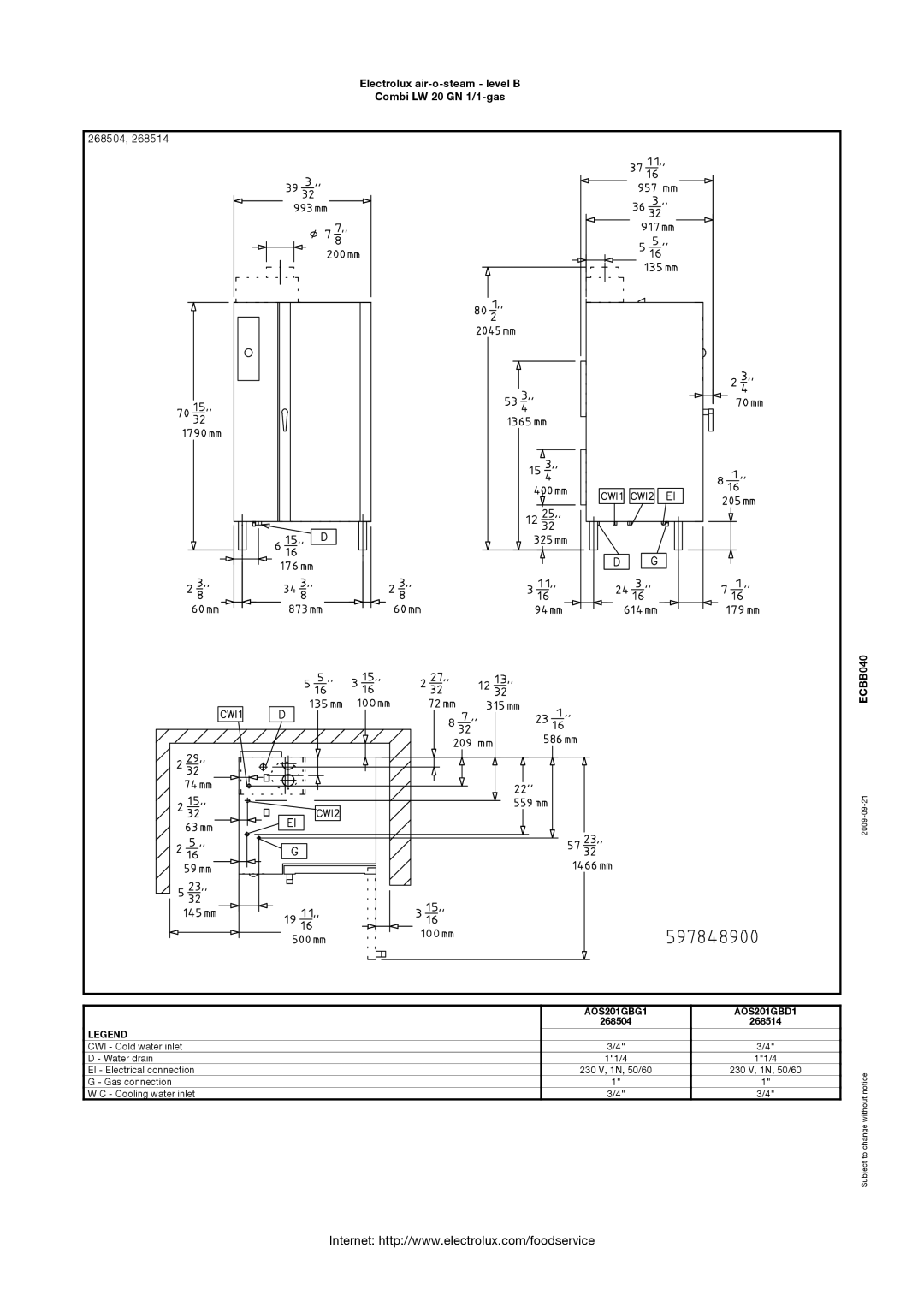 Electrolux 268504, AOS201GBG1, AOS201GBD1, 268514 manual 