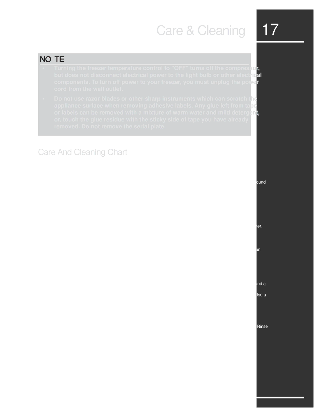 Electrolux 297122900 (0608) manual Care & Cleaning, Care And Cleaning Chart 