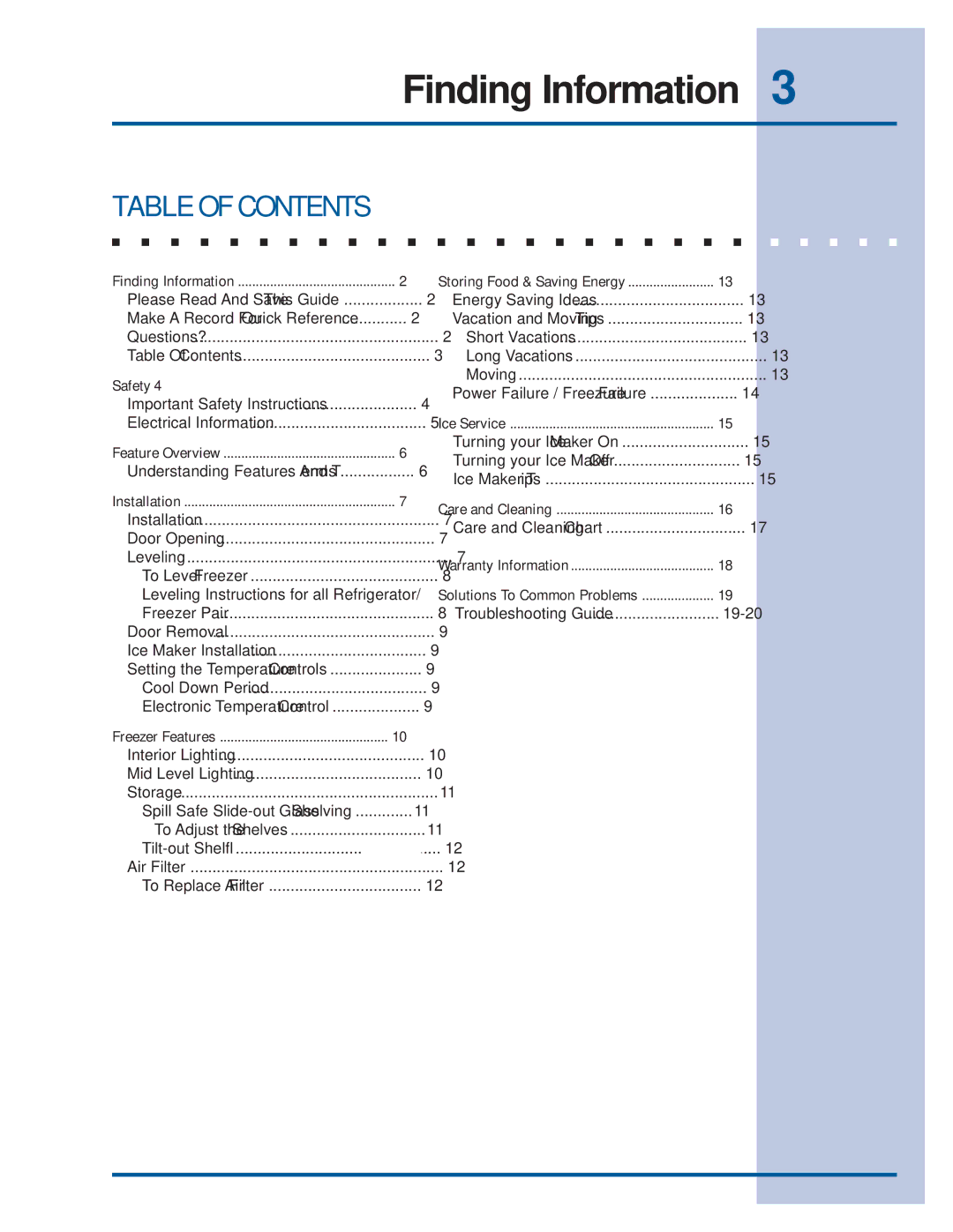 Electrolux 297122900 (0608) manual Table of Contents 