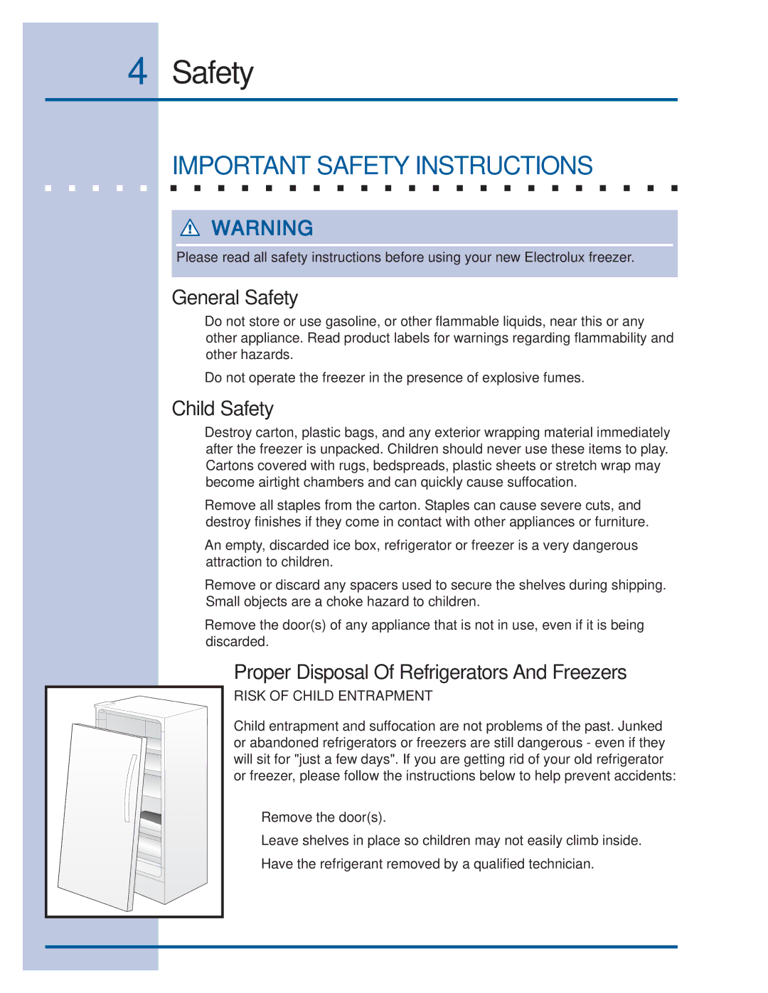 Electrolux 297122900 (0608) manual Important Safety Instructions, General Safety, Child Safety 