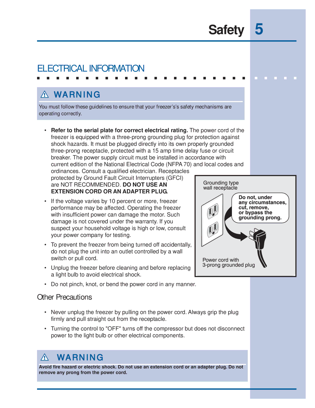 Electrolux 297122900 (0608) manual Electrical Information, Other Precautions 