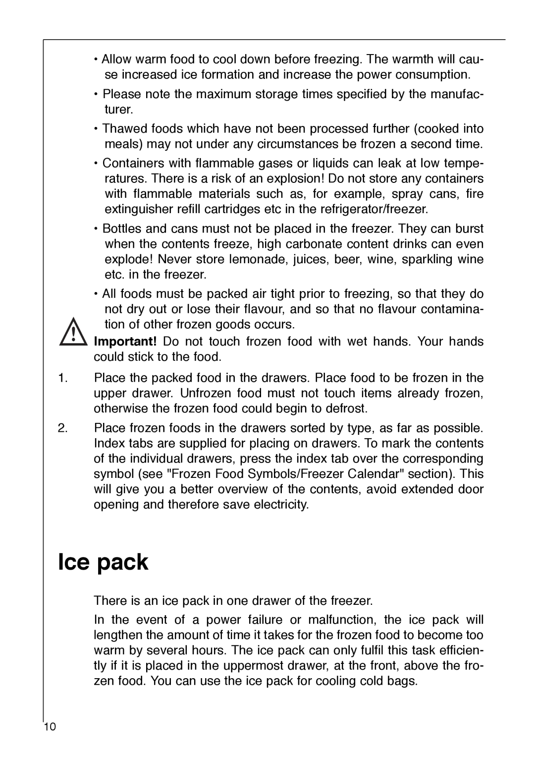 Electrolux 2972-6 i installation instructions Ice pack 