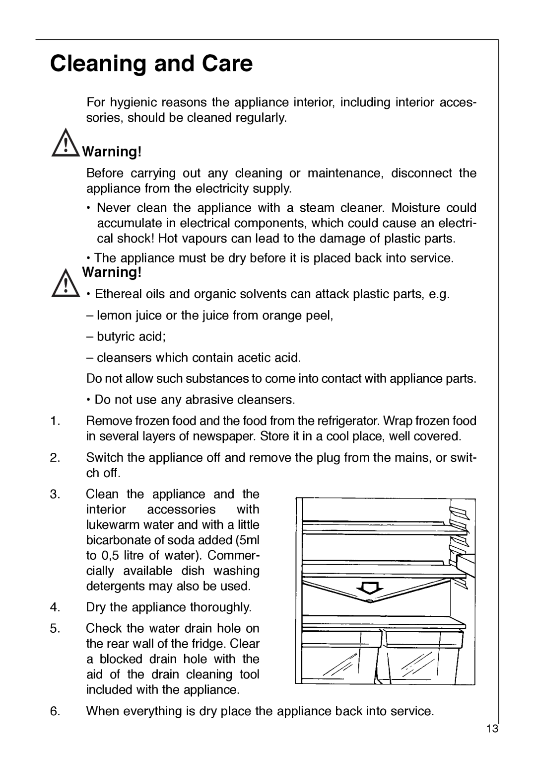 Electrolux 2972-6 i installation instructions Cleaning and Care 