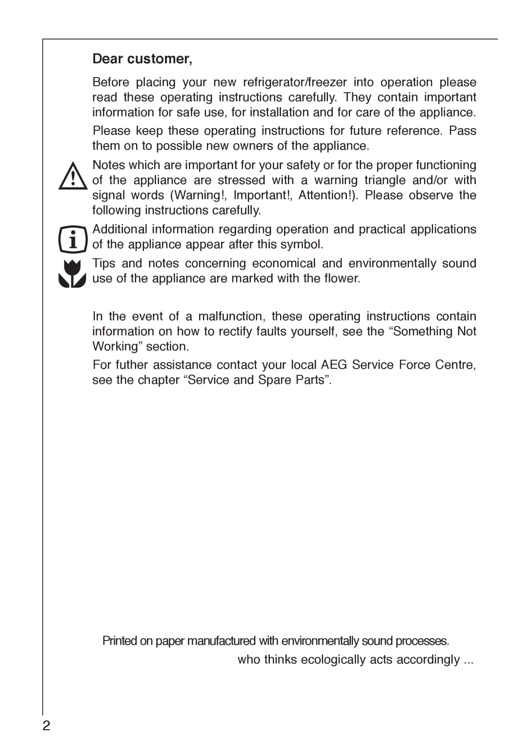 Electrolux 2972-6 i installation instructions Dear customer 