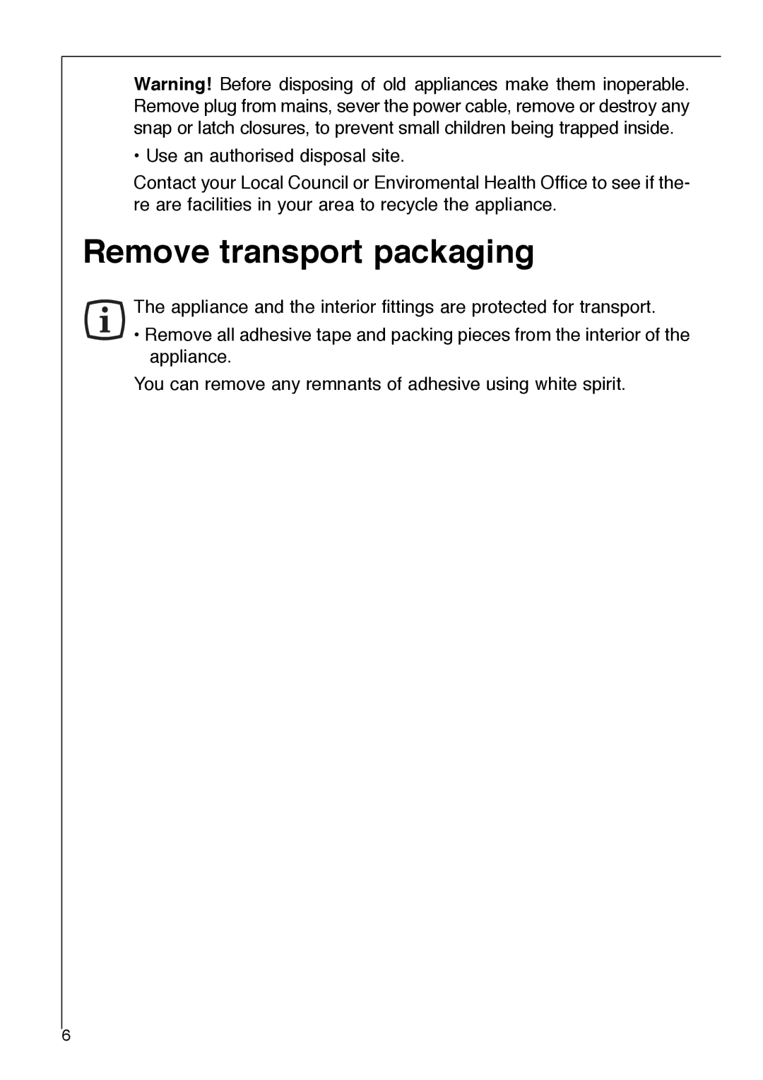 Electrolux 2972-6 i installation instructions Remove transport packaging 