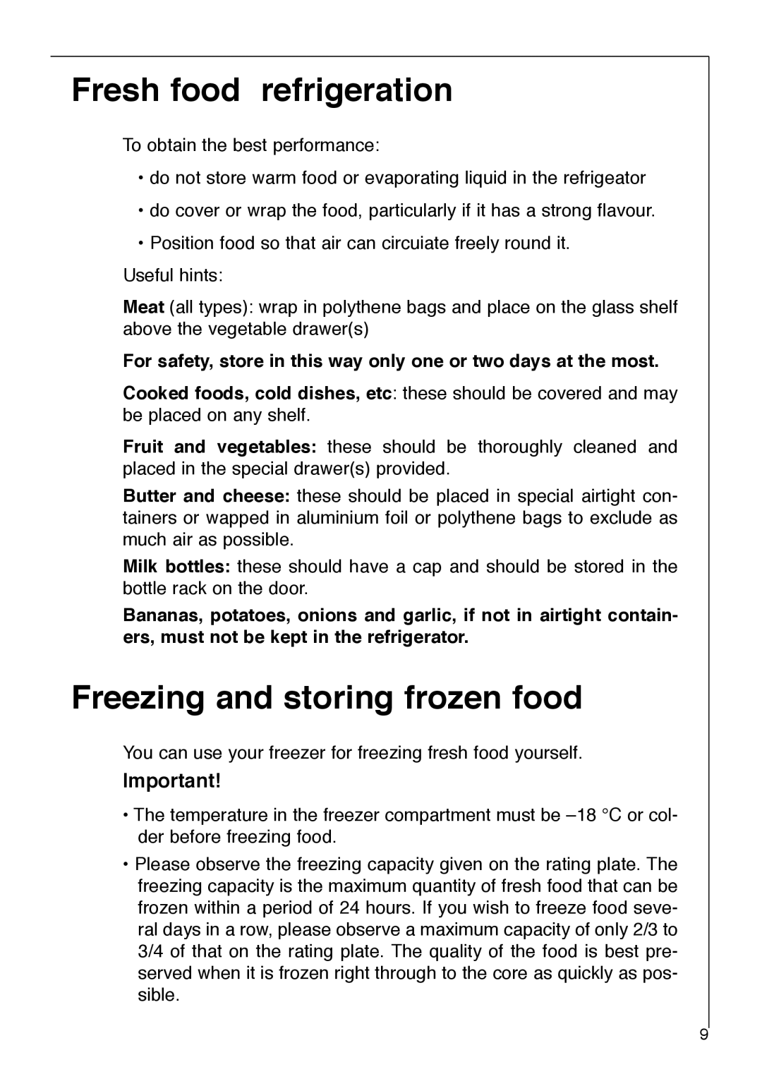 Electrolux 2972-6 i installation instructions Fresh food refrigeration, Freezing and storing frozen food 