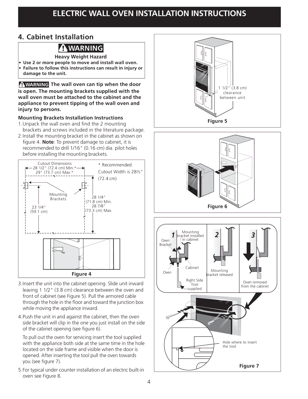 Electrolux 30 Wall Oven dimensions Cabinet Installation, Heavy Weight Hazard 