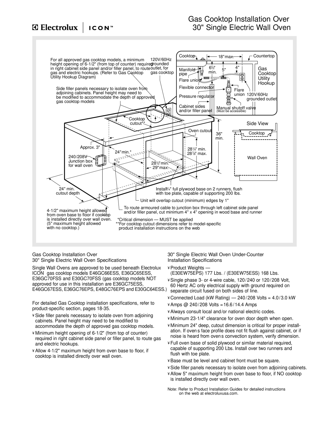 Electrolux 30 Wall Oven dimensions Gas Cooktop Installation Over Single Electric Wall Oven 