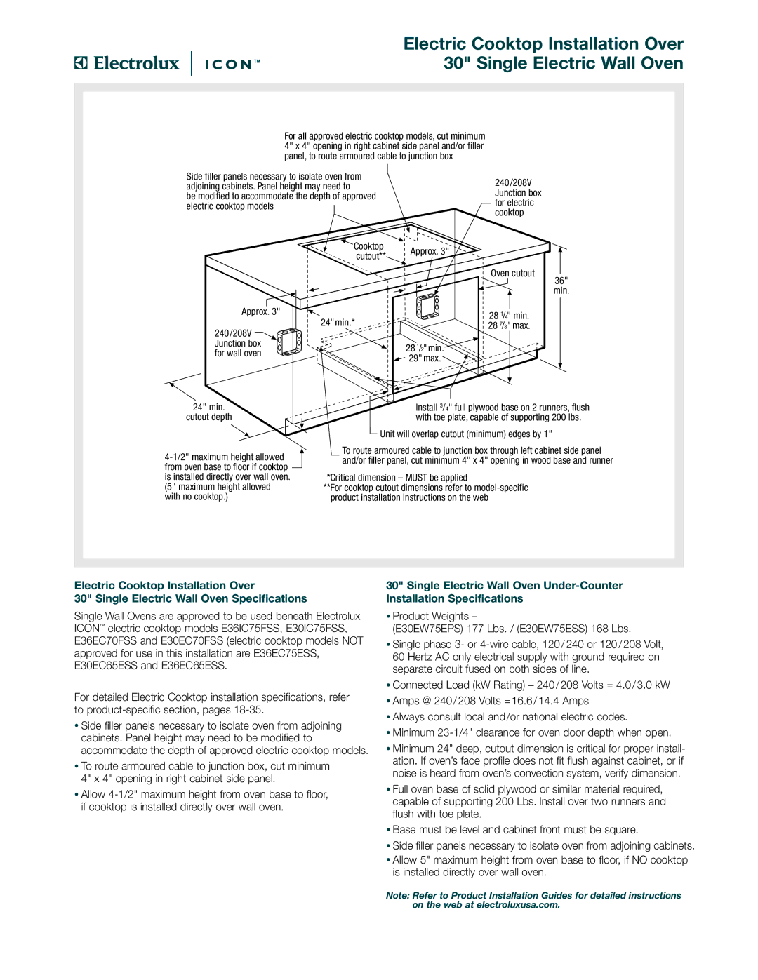 Electrolux 30 Wall Oven dimensions Electric Cooktop Installation Over Single Electric Wall Oven 