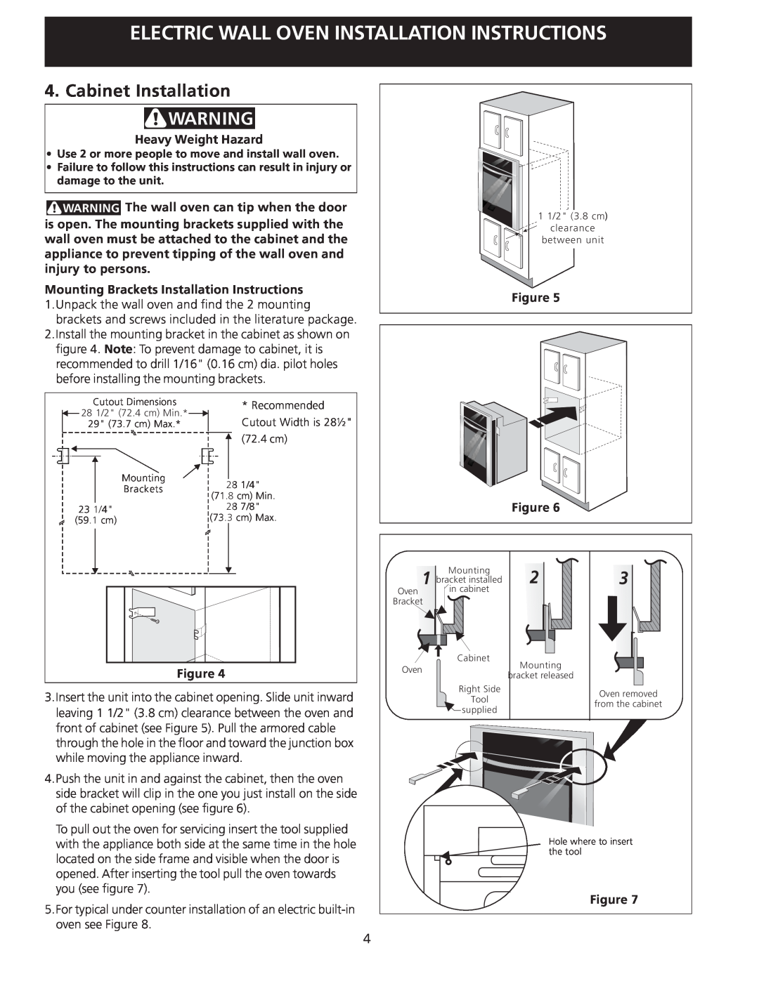 Electrolux 30" Wall Oven dimensions Cabinet Installation, Electric Wall Oven Installation Instructions 
