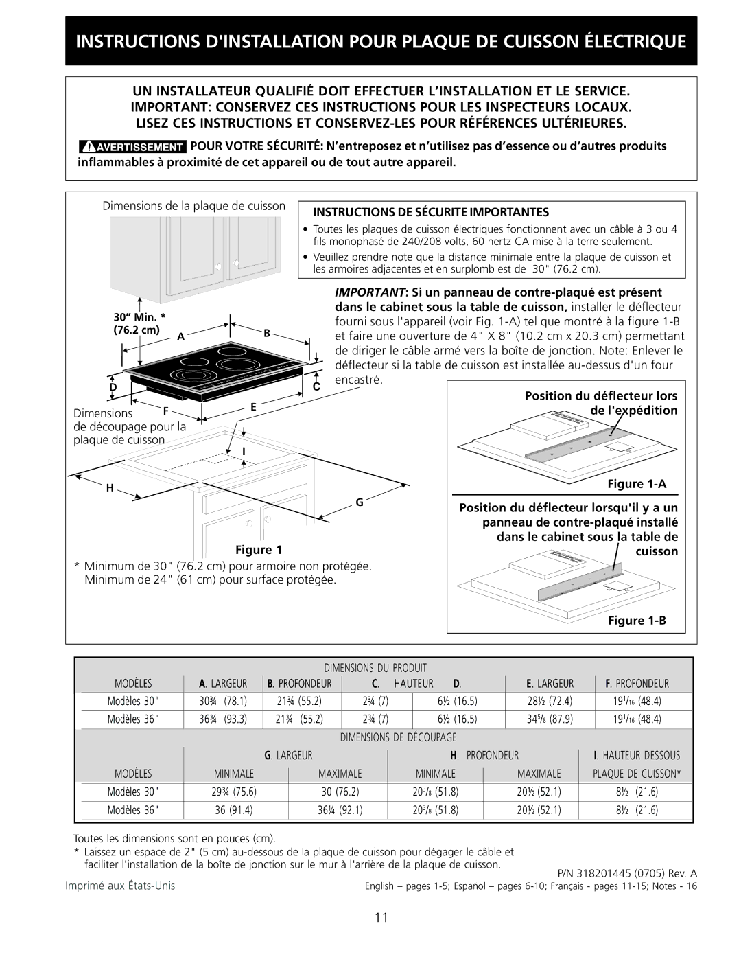 Electrolux 30 installation instructions Instructions DE Sécurite Importantes 