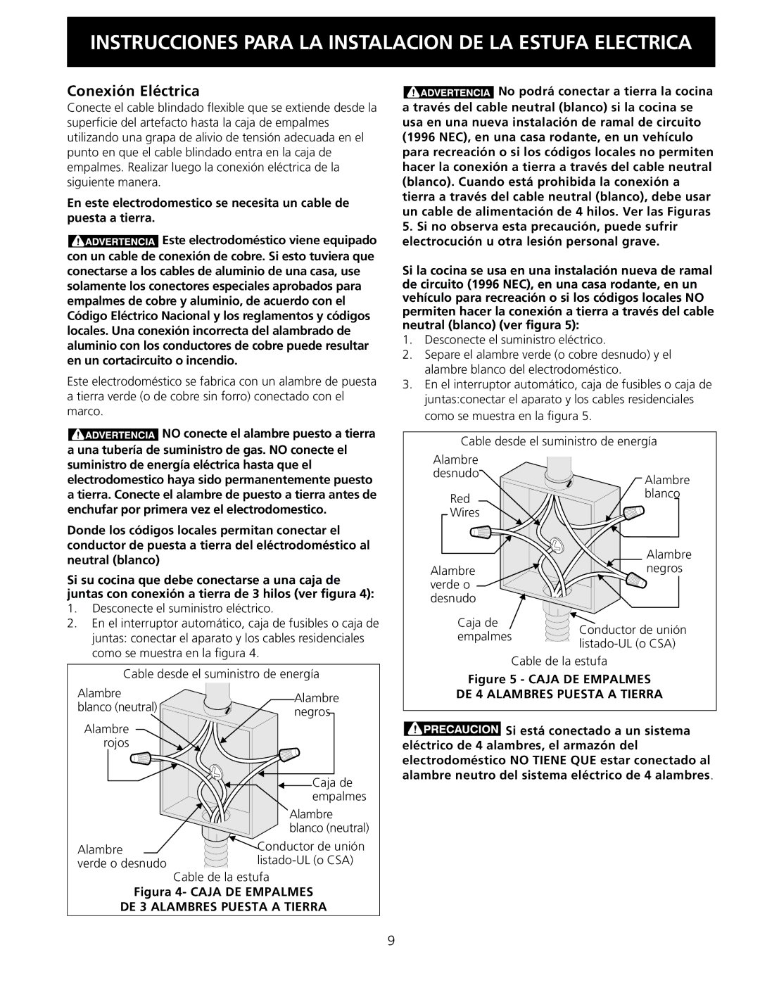 Electrolux 30 installation instructions Conexión Eléctrica, DE 3 Alambres Puesta a Tierra 