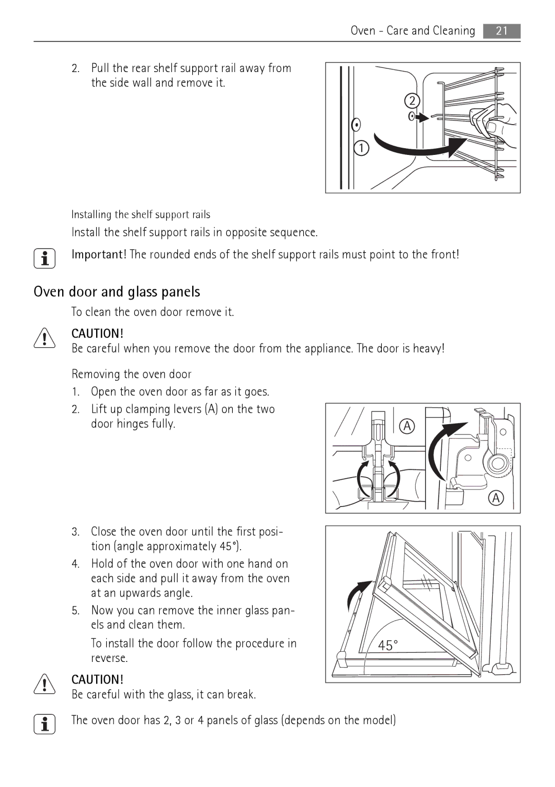 Electrolux 30006VE user manual Oven door and glass panels 