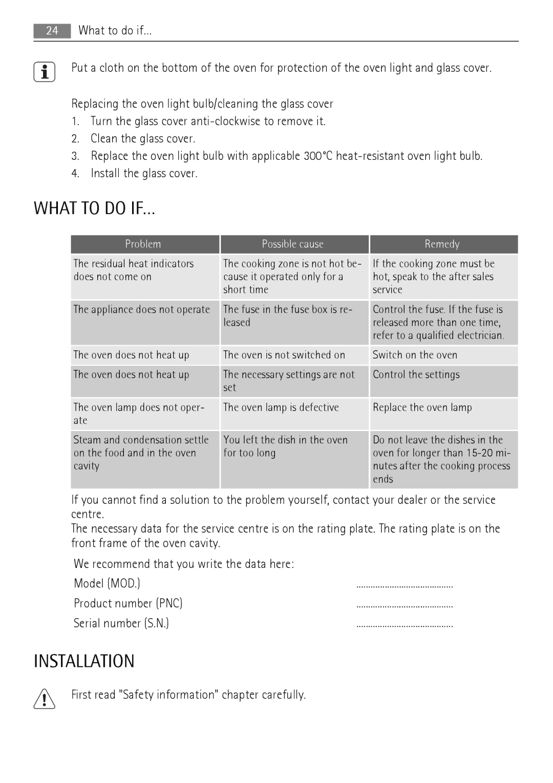 Electrolux 30006VE user manual What to do IF…, Installation, Centre, First read Safety information chapter carefully 