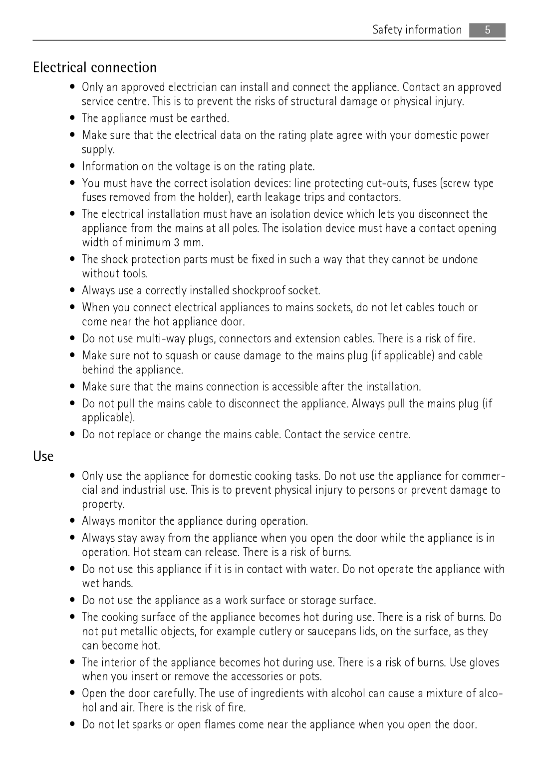 Electrolux 30006VE user manual Electrical connection, Use 