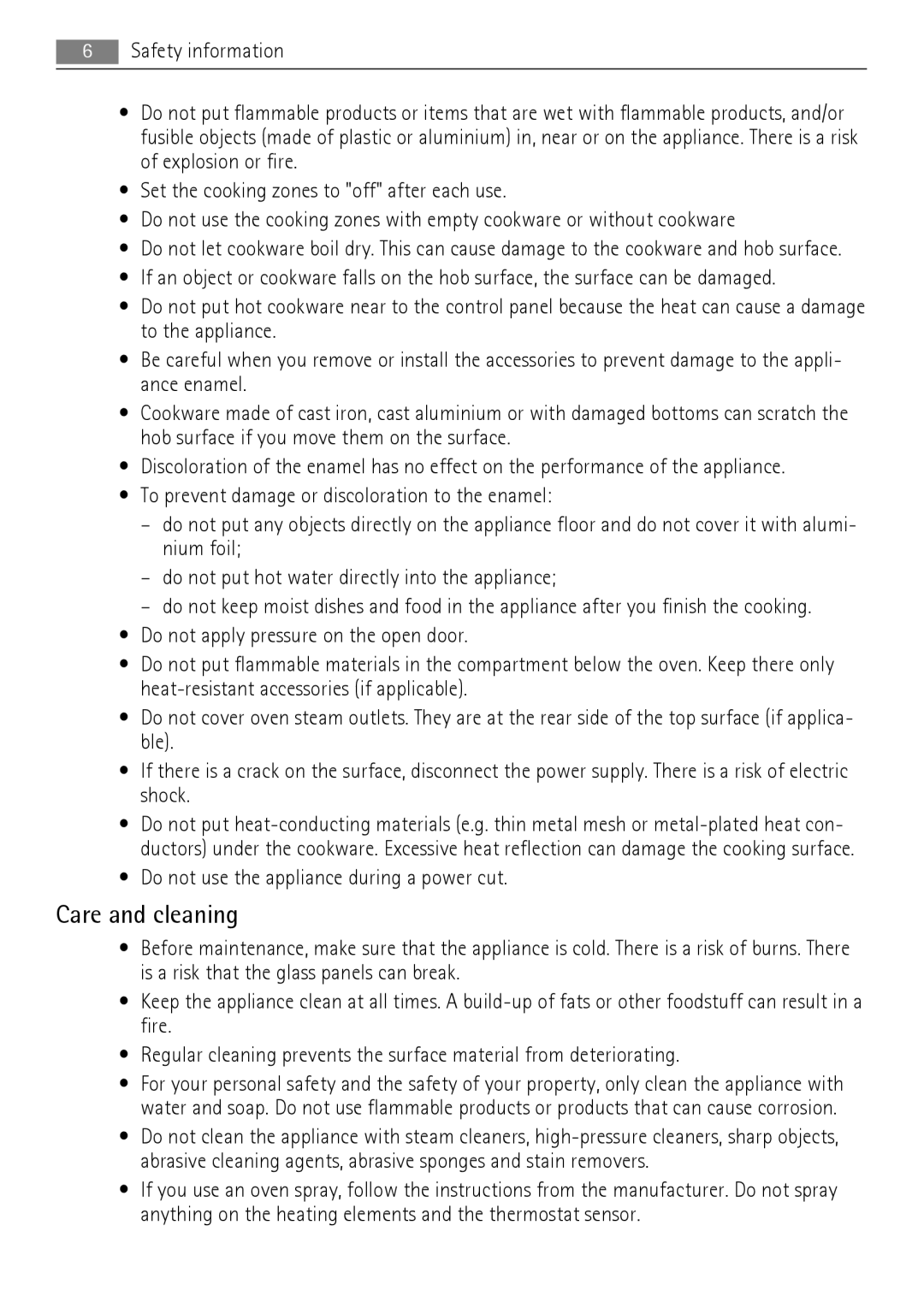 Electrolux 30006VE user manual Care and cleaning, Do not use the appliance during a power cut 