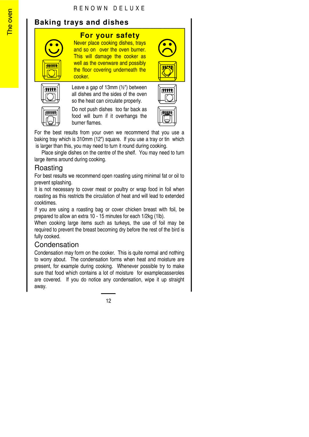 Electrolux 311330813 installation instructions Baking trays and dishes For your safety, Roasting, Condensation 