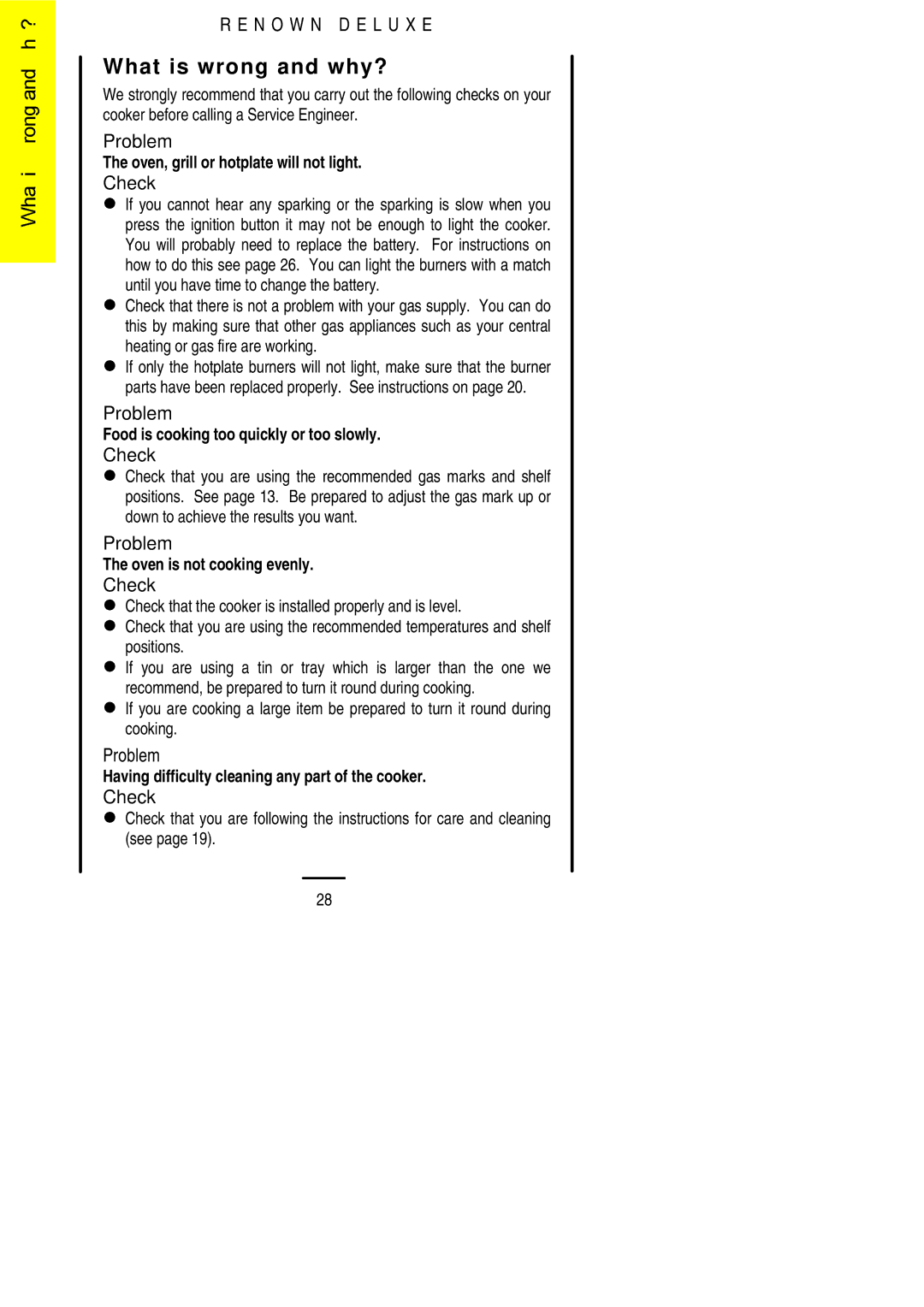 Electrolux 311330813 installation instructions What is wrong and why?, Problem, LCheck 