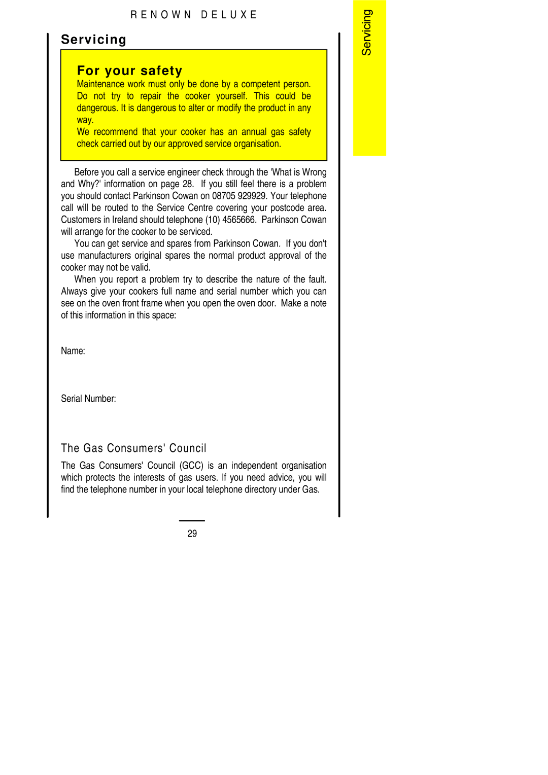 Electrolux 311330813 installation instructions Servicing For your safety, Name Serial Number 