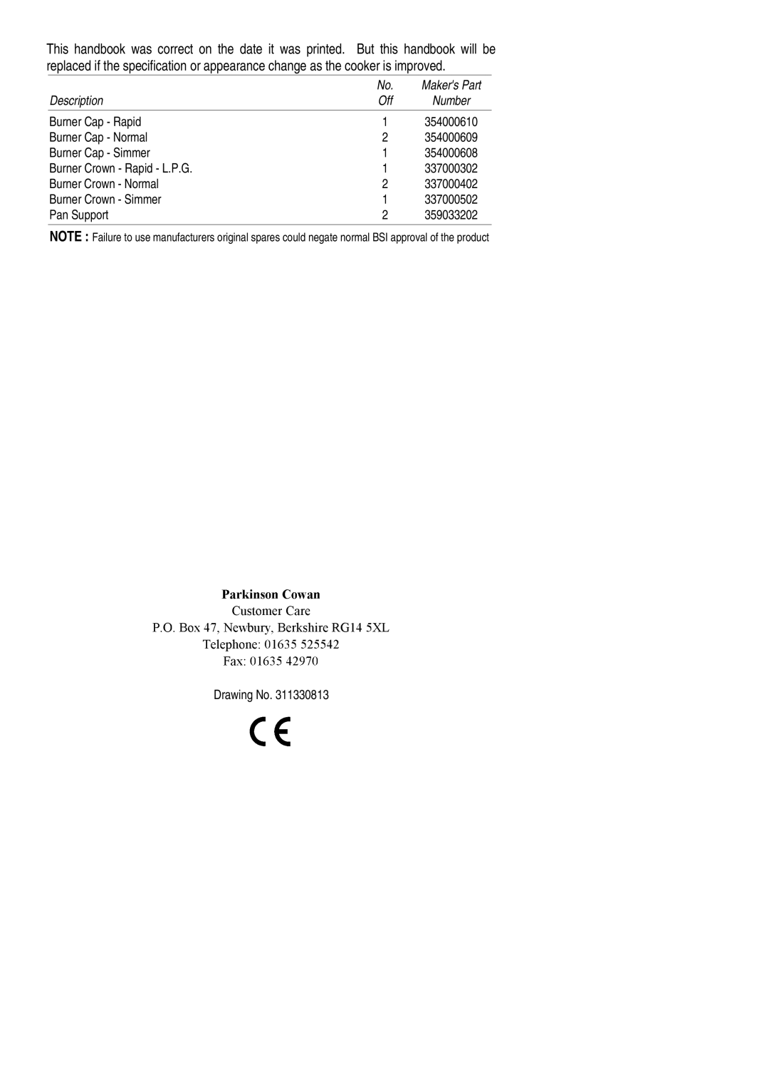 Electrolux 311330813 installation instructions Description 